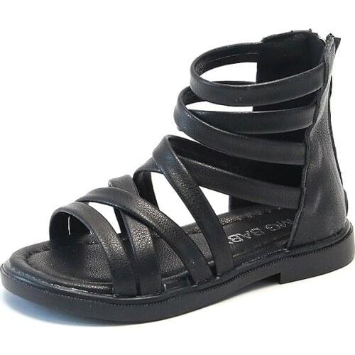 2021 New Kids Shoes Soft-soled Gladiator Korean Style Hollow Flat-bottomed Rear Zipper Sandals Girls Shoes Chic for Party 21-30