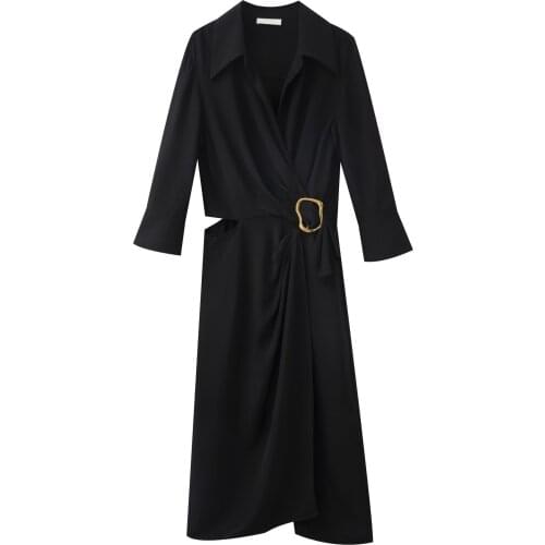 New Women Black Dress Full Sleeve V Neck Female Summer Sexy Slim Midi Long Runway Dress Evening Party WearVestidos