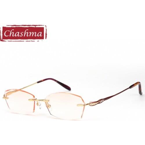 Prescription Glasses Titanium Light Glasses Rimless Eyeglasses Female Diamond Trimmed Rhinestone Tint Lenses Luxurious Frames