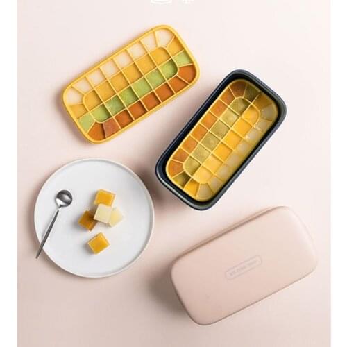 Ice Cube Tray with Lid 64 Compartments Ice Cube Box Mould Double Layer Silicone Mold