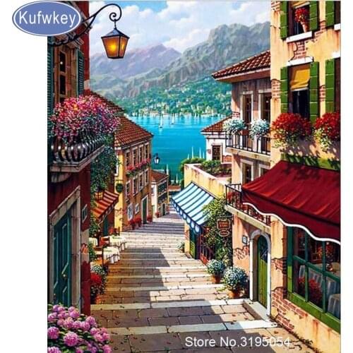Full square diamond 5D DIY diamond painting town nature scenery diamond embroidery Cross Stitch Rhinestone mosaic decor art gift
