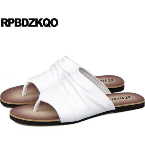 Casual Shoes Flat 2018 Soft Slides Black Brown Slip On Slippers Beach Flip Flop Designer Runway Men Sandals Leather Summer White