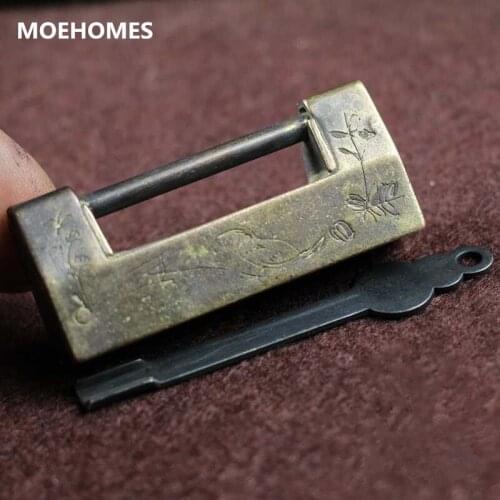 MOEHOMES Rare Chinese old style Brass bronze Carved flower birds statue lock Home decorations metal handicraft lock
