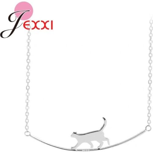 Genuine 925 Sterling Silver Lovely Little Cat Pendant Necklaces For Women Christmas Jewelry Gifts For Her Design Brand