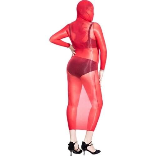 Sexy 8D Glossy Full Cover Long Dress Oil Shiny Sheer Body Stocking Women Bodycon Dress See Through Silk Bodyhose Candy Color F38
