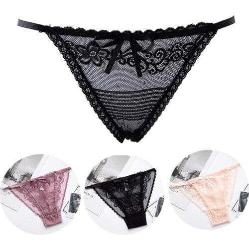 Sexy Lace Cotton Panties Briefs Underpant Lingerie for Women Girl Transparent Ultra-Thin Low-Rise Underwear Floral Breathable