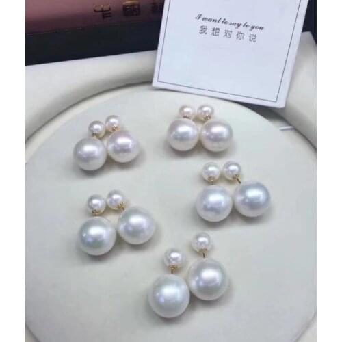>>>>18K white 6-10mm natural Freshwater Pearls earrings