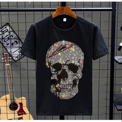 Chic Skull Heavy Industry Rhinestone 2021 Summer Mens T-Shirt O-Neck High Quality Cotton Tees Trip Short Tops Plus Size 5XL8899