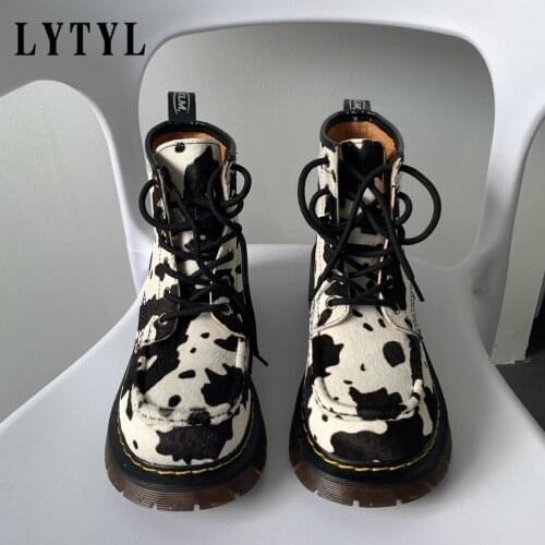 Woman Boots Cow Print Women Shoes Casual Platform Boots Goth Punk Women Ankle Boots 2021 Spring Women Sneakers Vintage B20-784