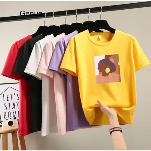 Women T-shirts Character Printing Tops Tees Harajuku Summer Tops Short Sleeve 95% Cotton Clothes