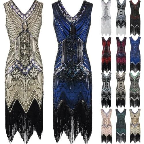 Plus Size 4XL Womens Flapper Dresses 1920s Sequin Beaded Fringed Great Gatsby Dress without Accessories Set XS-XXXXL