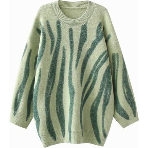 Autumn and winter new Korean Ruili womens round neck contrast abstract pullover casual sweater DLSY1520