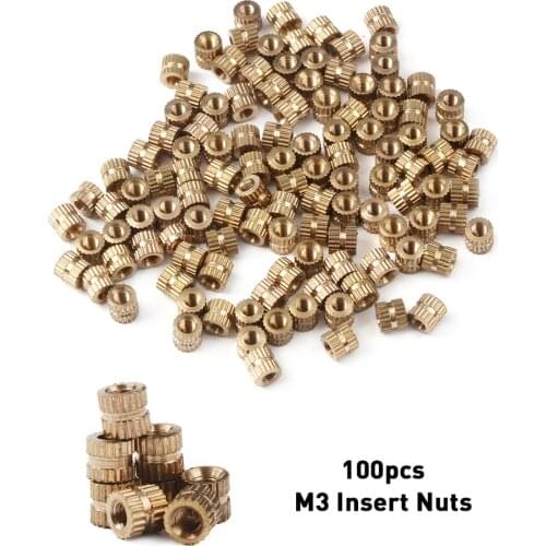 100Pcs M3 Thread Metric Brass Knurl Round Insert Nuts 5mm Height OD 5mm Gold Tone M3 Insert Nuts