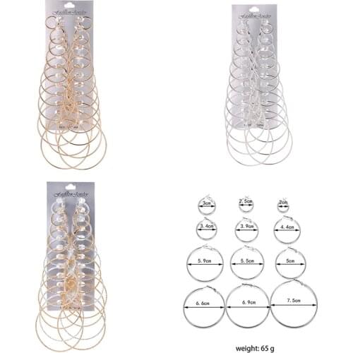 12 pairs/set 2021 New Big Circle Round Hoop Earrings for Womens Fashion Statement Golden Punk Charm Earrings Party Jewelry