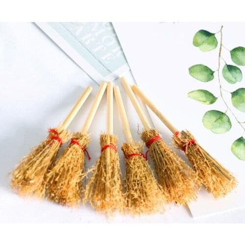 12Pcs Mini Broom Straw Brooms Hanging Decorations for Costume Party Halloween Party Costume Witch Broom Dollhouse Accessories