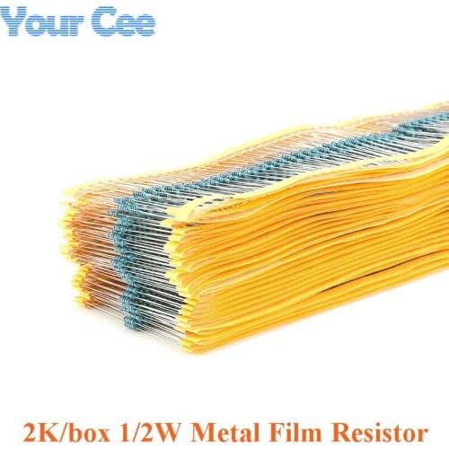 2000pcs 1/2W Metal Film Resistor Resistance 1% 1M 5.6K 47K 470K 4.7K 2K 240K 20K 10K 1K 100R 620R 220R 300R 100R 10 150 1.8 ohm