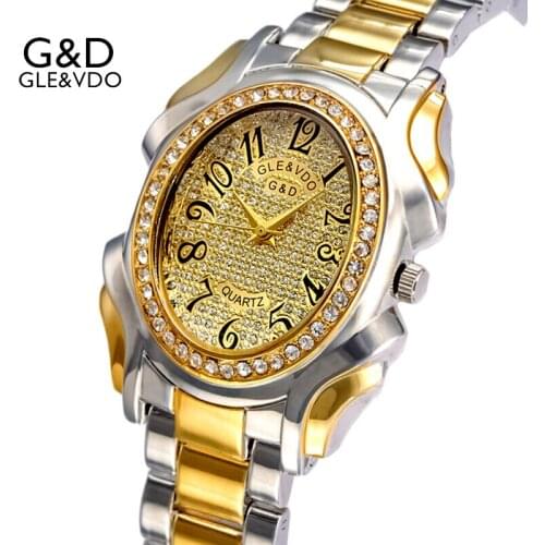 2017 G&D GLE&VDO Brand Luxury Womens Watches Gold Womems Bracelet Watches Fashion Rhinestone Ladies Dress Watch reloj mujer