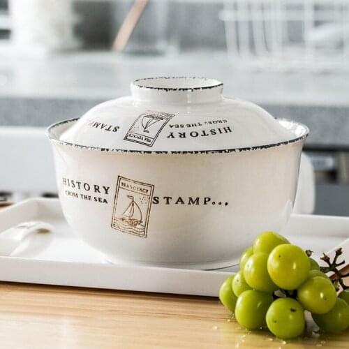 6.5 Inch Noodle Bowl with lid Ceramic Soup Bowl Instant Noodle Bowl Large Ramen Bowl Salad Bowl