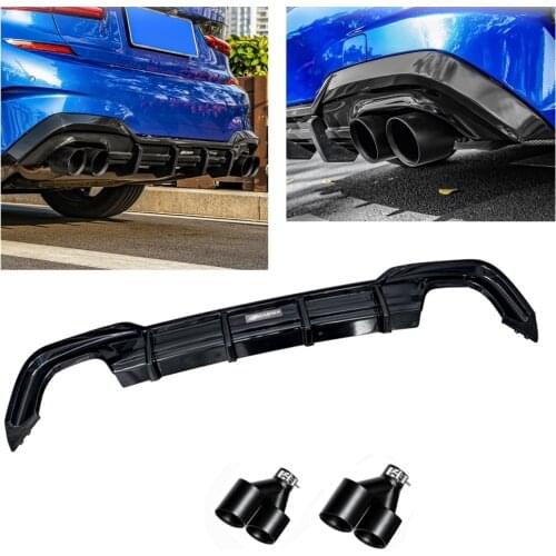 For BMW New 3 Series 330i 330li 2020 M Sport AKASAKA Car Glossy Black Rear Bumper Diffuser Lip & Tail Muffler Pipe Exhaust Tips