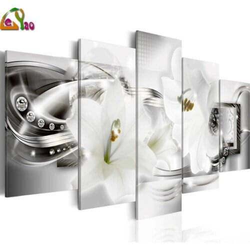 Diamond sparkle of lily diamond embroidery,Multi-Panel painting full round drill 3d cross stitch mosaic diamond painting 5 piece