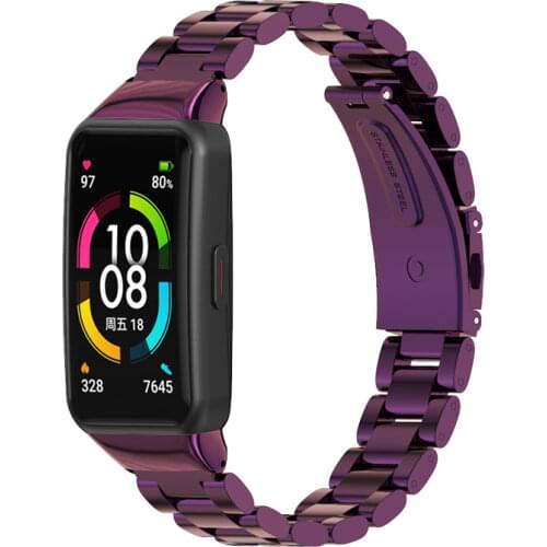 For Huawei Honor Band 6 Strap Bracelet Stainless Steel Wristband Three Beads Wrist Belt