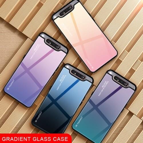 For Samsung J8 A71 A90 A8S A7 2017 A6 Plus 2018 Gradient Glass Case Creative Dazzle Color shell Tempered Glass Protective Cover