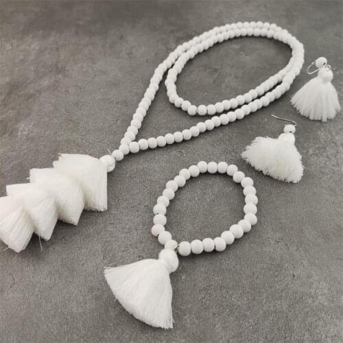 Wooden Beads Long Necklace Women Tassel Pendant Tribal Bohemian Chain Fashion Jewelry set kolye collares de moda 2020 ketting