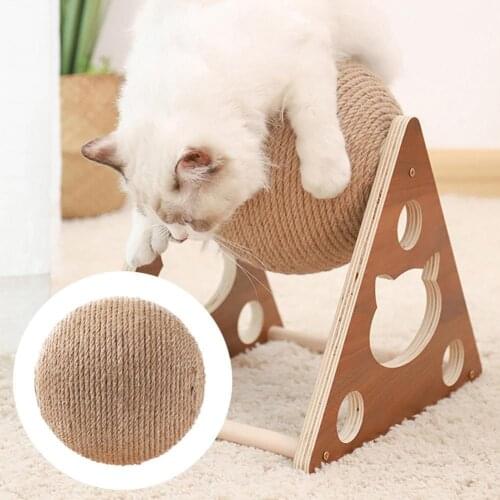 18X19X17cm Wooden Cat Toys Cat Grinding Claws Hand-wound Rope Cat Catching Ball Cat Climbing Frame Scratching Pet Toys Home Tool