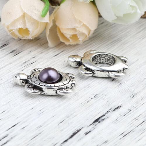 DoreenBeads Ocean Jewelry Beads Frames Sea Turtle Animal Antique Silver Color DIY Jewelry(Fits 9mm Beads) 25mm x 17mm,5PCs