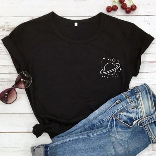 Universe Planet Pocket T-shirt High Quality Unisex Hipster Graphic Tee Top Fashion Women Summer Tumblr Grunge Black Tshirt
