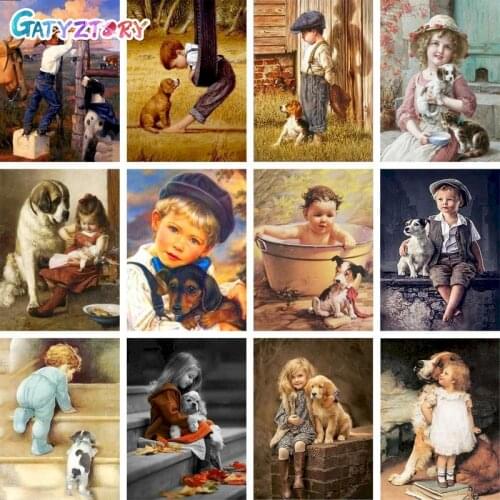 GATYZTORY Paint By Number Kids and Pets Oil Painting Art Door Figure Kits Modern Wall Artworks DIY Coloring By Number