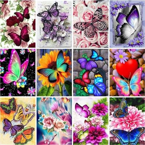 HUACAN Diamond Painting Butterfly Home Decoration Full Drill Diamond Embroidery Rhinestone Picture Handcraft Kit
