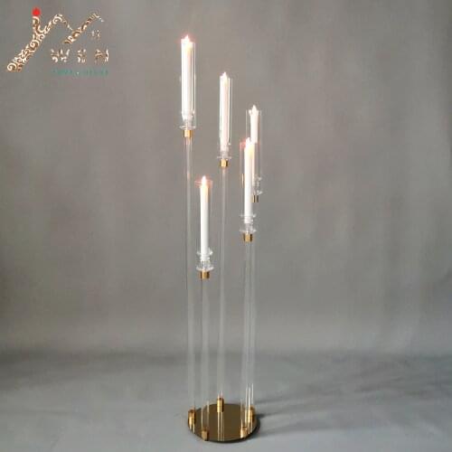 IMUWEN Crystal Candle Holders 5 Heads Table Candelabra Wedding Centerpiece Pillar Stand Road Lead Party Candlesticks Home Decora