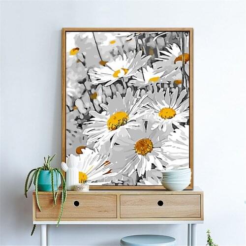 White Daisies Paintings By Numbers DIY Pictures Oil Coloring By Numbers Set Gift Drawing By Numbers Canvas Decor New Arrivals