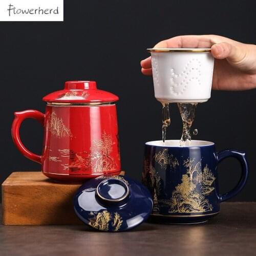 Ceramic Mug with Lid Teaware Kung Fu Tea Set Filter Tea Cup Office Water Cup Mugs Coffee Cups Coffee Mug