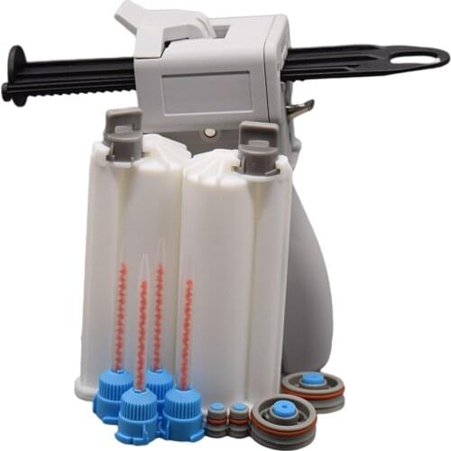 50ml AB Glue Gun 10:1 Glue Adhensive Caulking Gun with 4pcs 10:1 Mixing Nozzle and 2pcs 50ml 10:1 Empty Dual-Barrel Cartridge