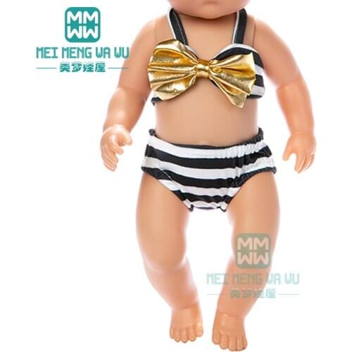 Clothes for doll fit 43cm baby new born doll Black and white striped swimsuit set