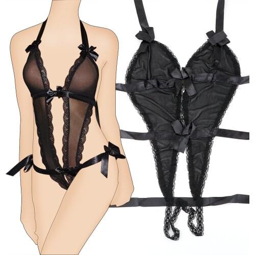V-Neck Onesies Lace Sexy Lingerie Transparent Sleepwear Costumes Temptation Adult Products Erotic Dress Open Crotch