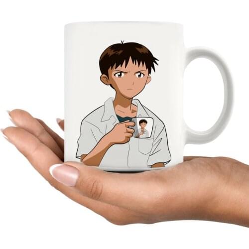 Shinji Holding A Mug Text Anime Breathable Male 350ml High Quality Creative Design Top Promotion Coffee Mug Tea Cup Friends Gift