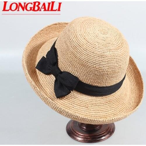 LongBaiLi Summer Raffia Straw Wide Brim Sun Beach Hats For Women Free Shipping SWDS049