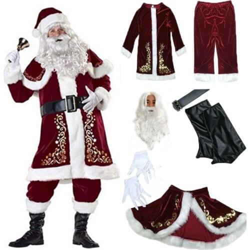 M-6XL Deluxe Santa Claus Father Cosplay Suit Christmas Costume Men Women Role Play Halloween Fancy Dresses Coat Pants Costume