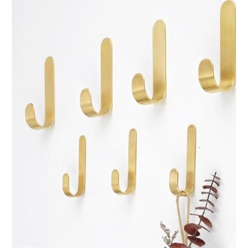 Metal Wall Mounted Towel Hanger J Shaped Brass Coat Hook Rack for Bathroom Kitchen Organizer Hat Clothes with 6g Glue 85DA