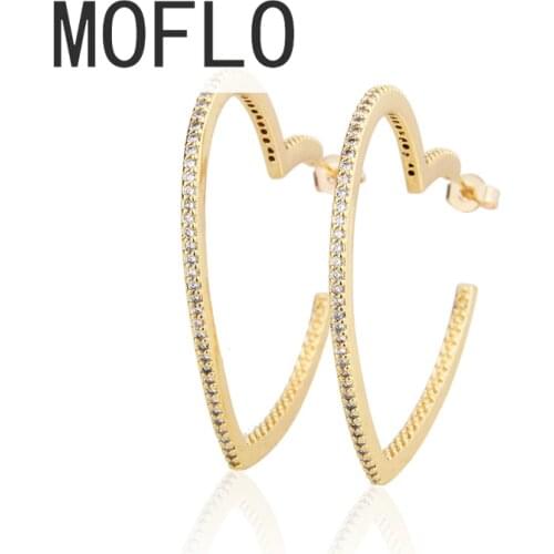 MOFLO Copper Plating Zirconium Heart-shaped Earrings New Fashion Jewelry Shiny Gold Color