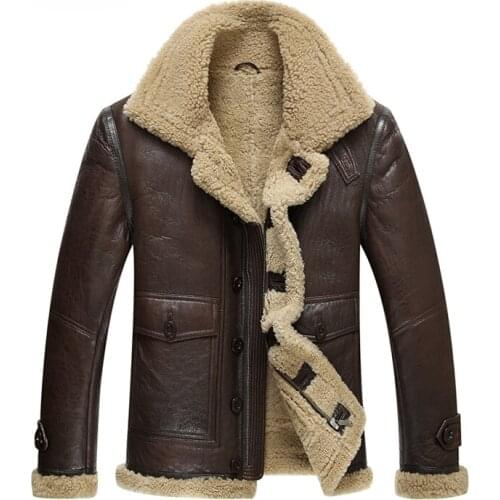 2020 winter mens fashion casual sheep fur sheepskin genuine leather surface wool lining biker jacket coat