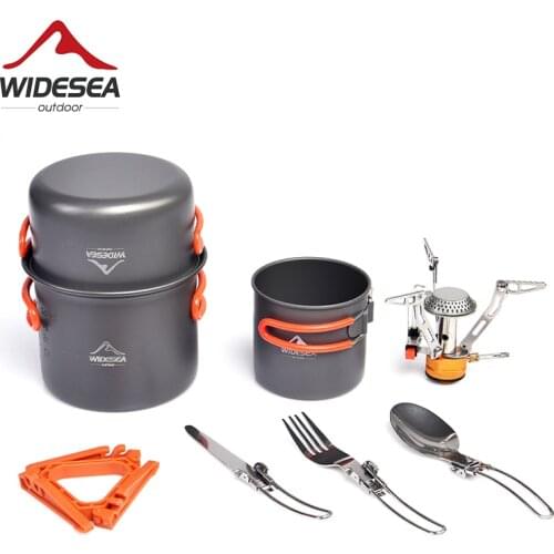 Widesea Camping Cookware Set Tableware Outdoor Supplies Equipment Gas Burner Folding Knife Fork Portable Pot Travel Tourism