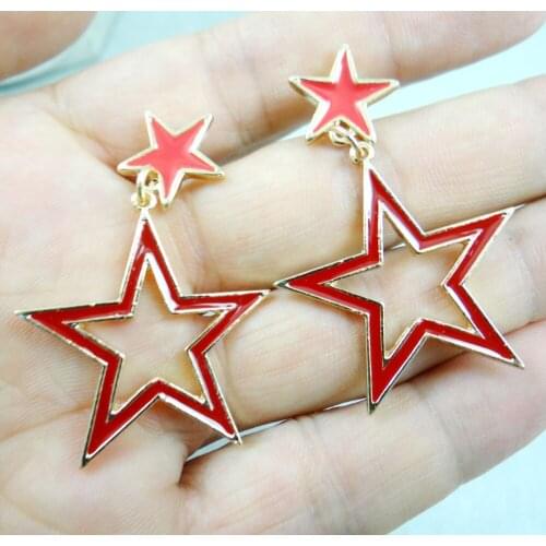Hot Trendy Simple Design alloy red Pentagram womens Dangle Earrings For Women Jewelry Gift earrings Free shipping Y24