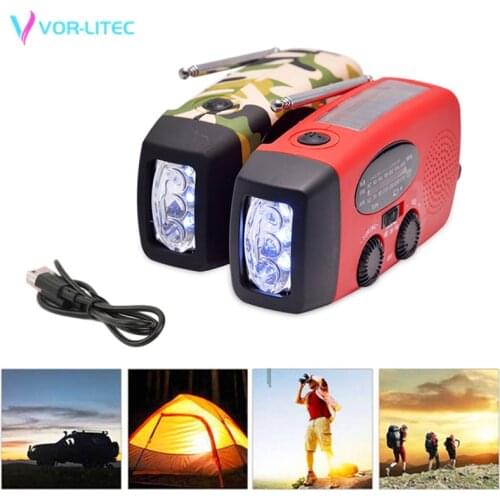 VORLITEC Portable 3 in1 Emergency Lamp Hand Crank Generator Solar Dynamo Powered FM/AM Radio Phones Charger LED Flashlight