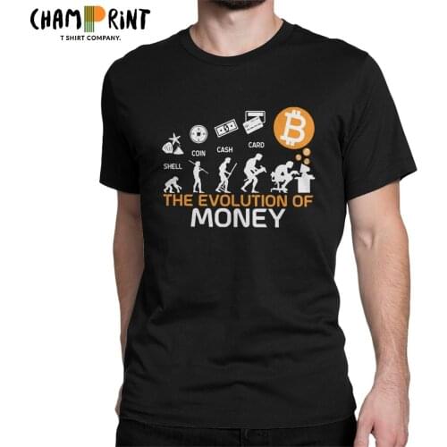 Casual The Evolution Of Money Funny Bitcoin T-Shirt Men Round Collar T Shirts Crypto Coin Cryptocurrency Tees Plus Size Clothing