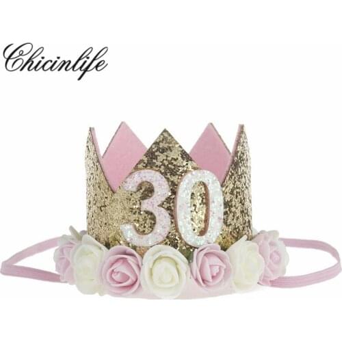 Chicinlife 1Pcs 30th Age Birthday Flower Crown Adult party Hat Headband Crown Hairband wedding decoration party supplies