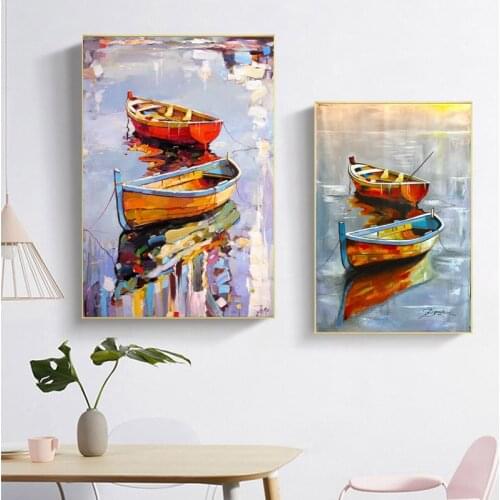 RELIABLI ART Abstract Colorful Boats Canvas Paintings Landscape Pictures On The Wall For Living Room Decoration Posters No Frame
